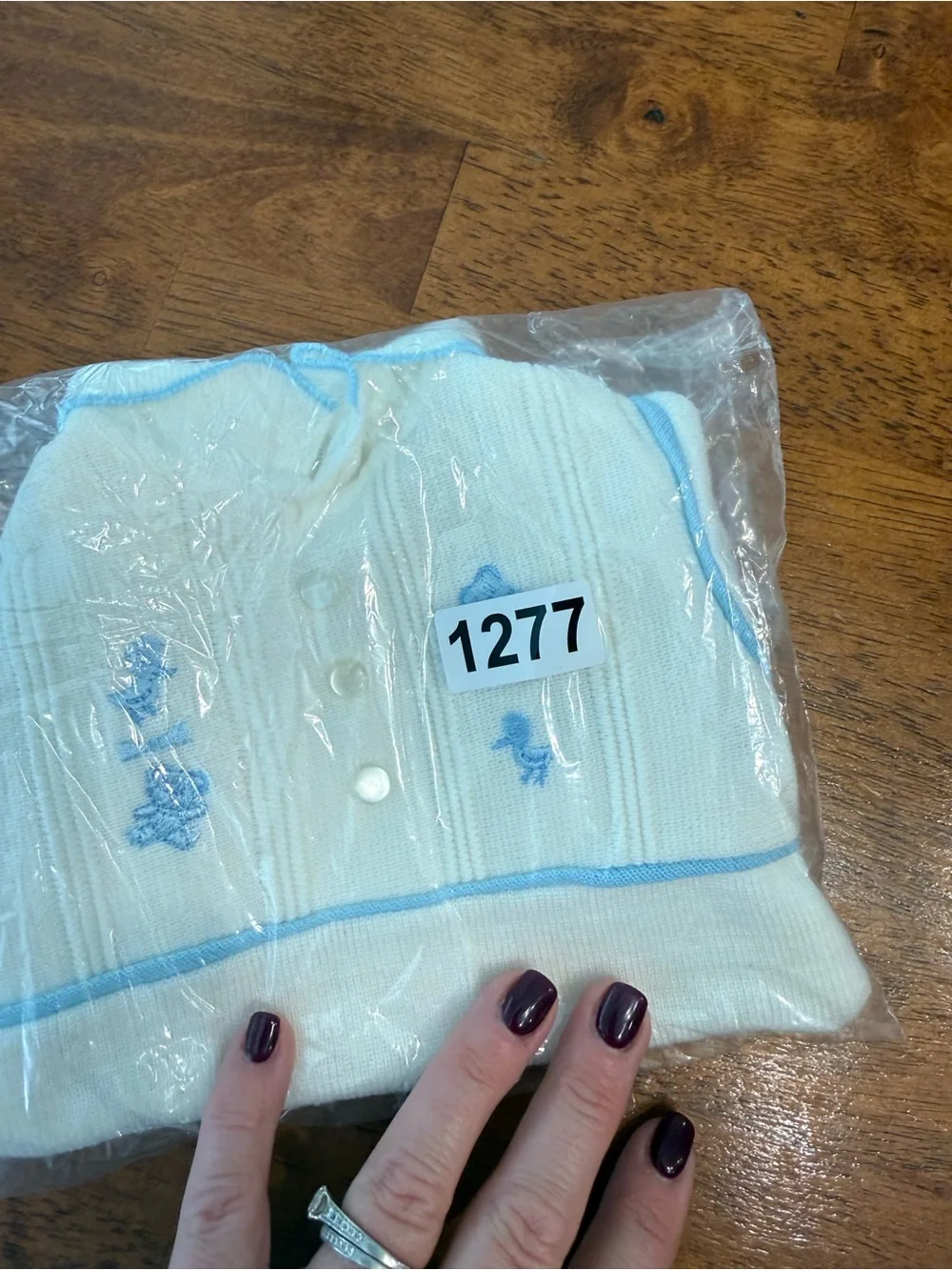 Vintage Carriage Boutiques Knit Romper Boy White Blue Embroidered Polo Bubble NB